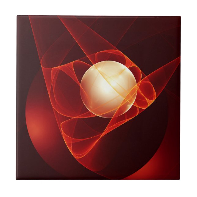 Abstract Modern Red Cream Fantasy Fractal Art Tile (Front)
