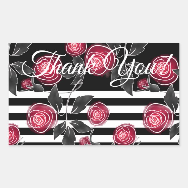 Abstract modern red roses leaves  sketched flowers sticker (Front)