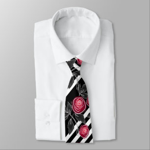 Abstract modern red roses leaves  sketched flowers tie