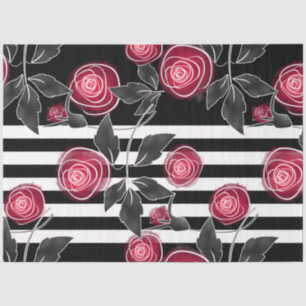 Abstract modern red roses leaves sketched flowers tissue paper