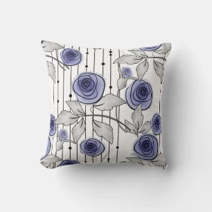 Abstract modern roses flowers violet grey white be throw pillow