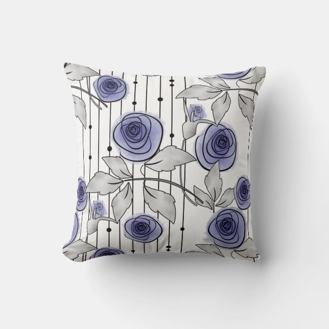 Abstract modern roses flowers violet grey white be throw pillow (Front)
