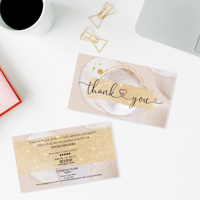 abstract modern script blush thank you for order business card (Creator Uploaded)