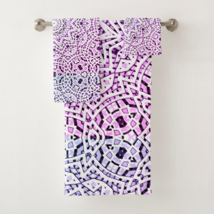 Abstract modern seamless ornamental white black ar bath towel set