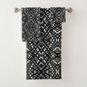 Abstract modern seamless ornamental white black ar bath towel set