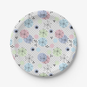 Abstract modern shapes circles polka dots light wh paper plate