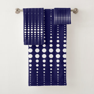 Abstract modern stylish navy white lines dots circ bath towel set