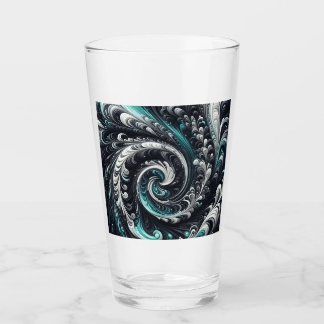 Abstract Modern Swirling Green, Silver and Black Glass (Front)