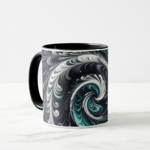 Abstract Modern Swirling Green, Silver and Black Mug