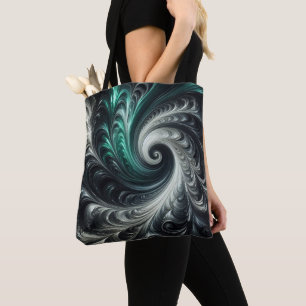 Abstract Modern Swirling Green, Silver and Black Tote Bag