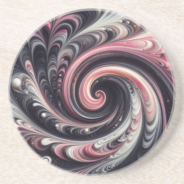 Abstract Modern Swirling Pink, Black and White Coaster (Front)