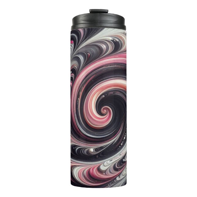 Abstract Modern Swirling Pink, Black and White Thermal Tumbler (Front)