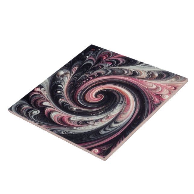 Abstract Modern Swirling Pink, Black and White Tile (Side)