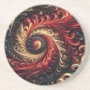 Abstract Modern Swirling Red, Black and Gold Coaster
