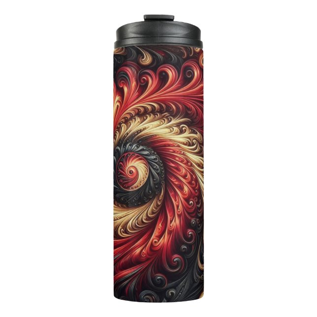 Abstract Modern Swirling Red, Black and Gold Thermal Tumbler (Front)