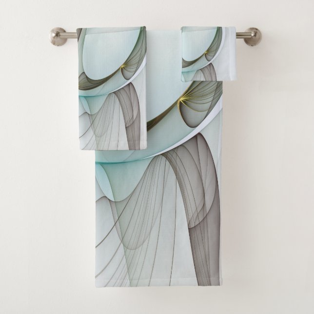 Abstract Modern Turquoise Brown Gold Elegance Bath Towel Set (Insitu)