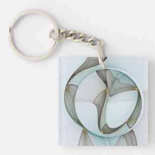 Abstract Modern Turquoise Brown Gold Elegance Keychain