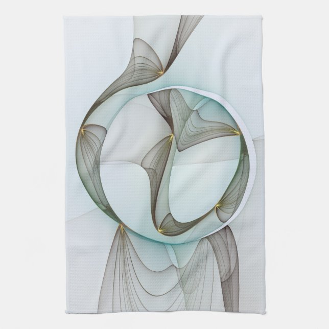 Abstract Modern Turquoise Brown Gold Elegance Kitchen Towel (Vertical)