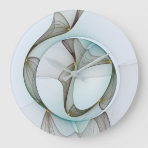 Abstract Modern Turquoise Brown Gold Elegance Large Clock