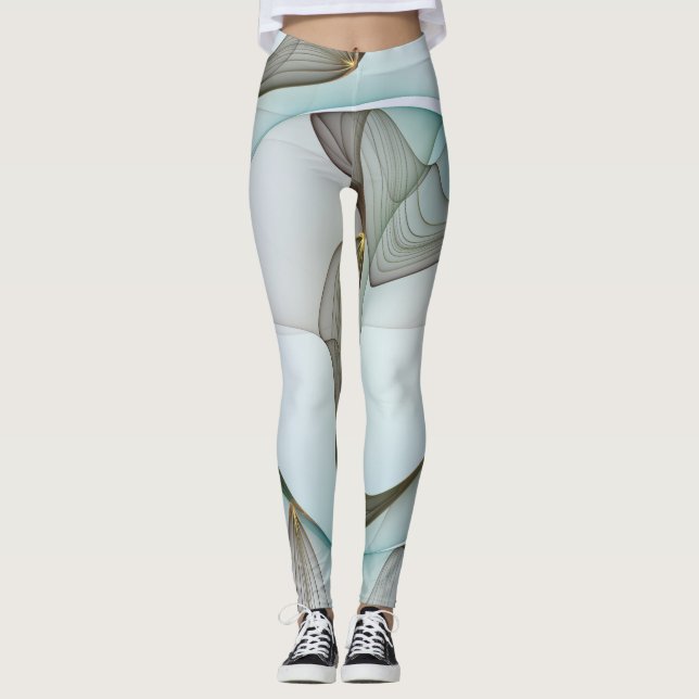 Abstract Modern Turquoise Brown Gold Elegance Leggings (Front)