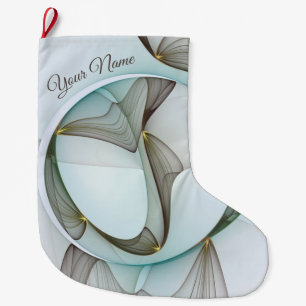 Abstract Modern Turquoise Brown Gold Elegance Name Large Christmas Stocking