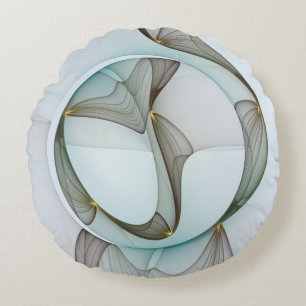 Abstract Modern Turquoise Brown Gold Elegance Round Pillow