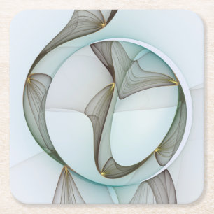Abstract Modern Turquoise Brown Gold Elegance Square Paper Coaster