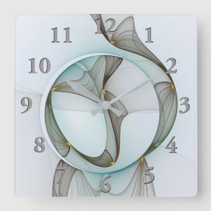 Abstract Modern Turquoise Brown Gold Elegance Square Wall Clock