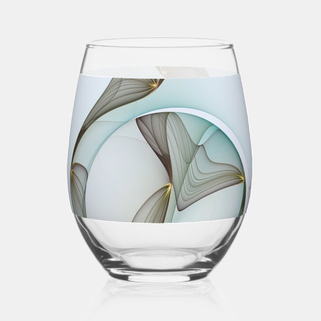 Abstract Modern Turquoise Brown Gold Elegance Stemless Wine Glass (Front)