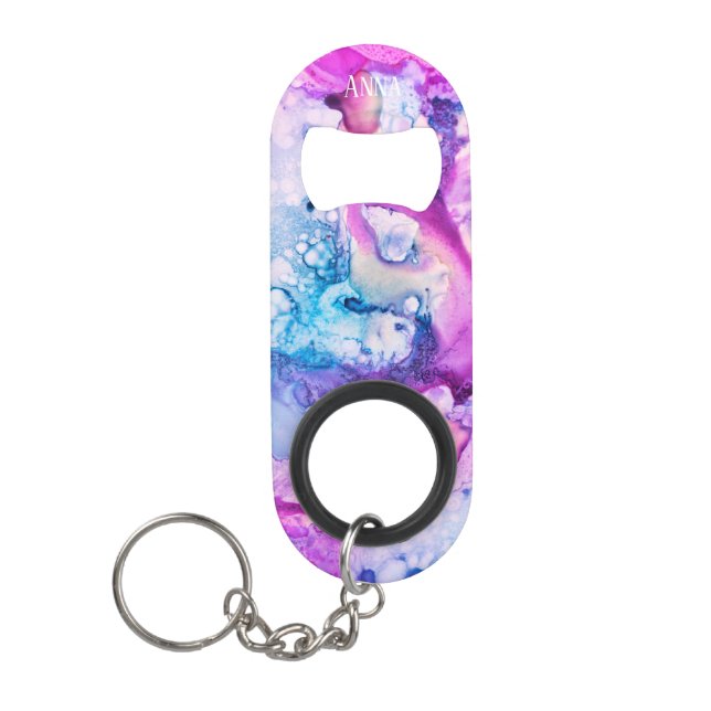 *~* Abstract Modern  Watercolor Pink Violet Purple Keychain Bottle Opener (Front)