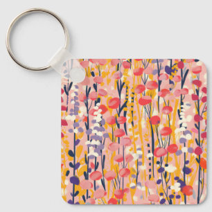Abstract Modern Wildflower Floral Botanical Garden Keychain