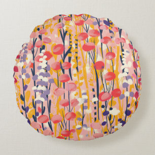 Abstract Modern Wildflower Floral Botanical Garden Round Pillow