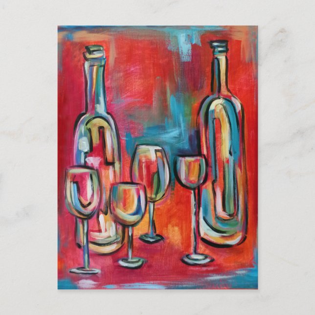 Abstract Modern Wine Bottles and Glasses Postcard (Front)