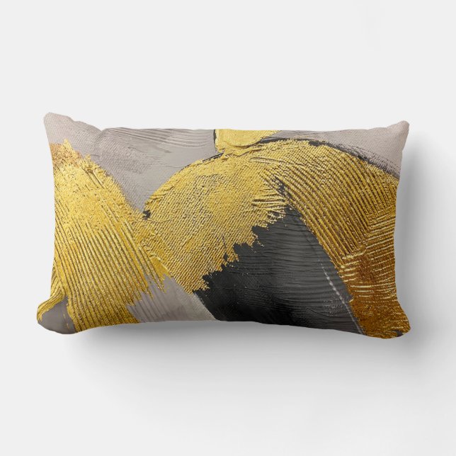 Abstract monochrome colours with gold brushstrokes lumbar pillow (Front)