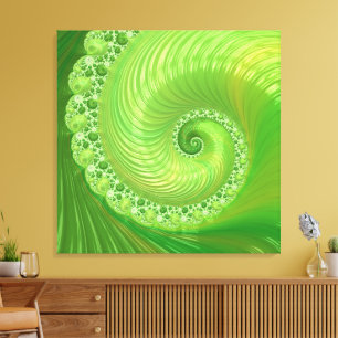 Abstract Monochrome Green Spiral Fractal Canvas Print