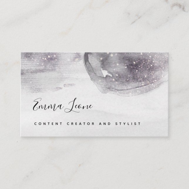 Abstract Monochrome Grey Watercolor | Rose Gold Business Card (Front)