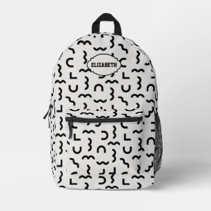 Abstract Monochrome Pattern with Name Printed Backpack