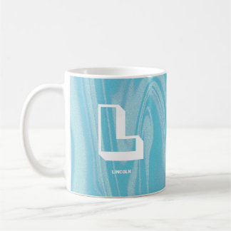 Abstract Monogram Name Marble Blue Coffee Mug