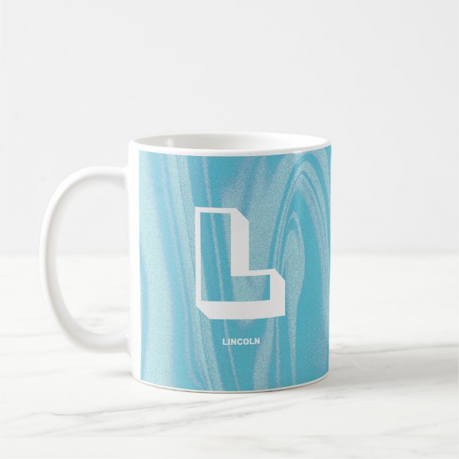 Abstract Monogram Name Marble Blue Coffee Mug (Left)