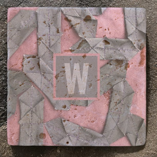 Abstract monogram personalized geometric purple stone coaster