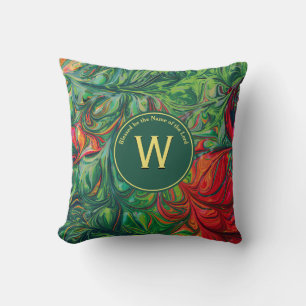 Abstract Monogram Scripture Customized GREEN Throw Pillow