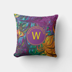 Abstract Monogram Scripture Customized PURPLE Throw Pillow