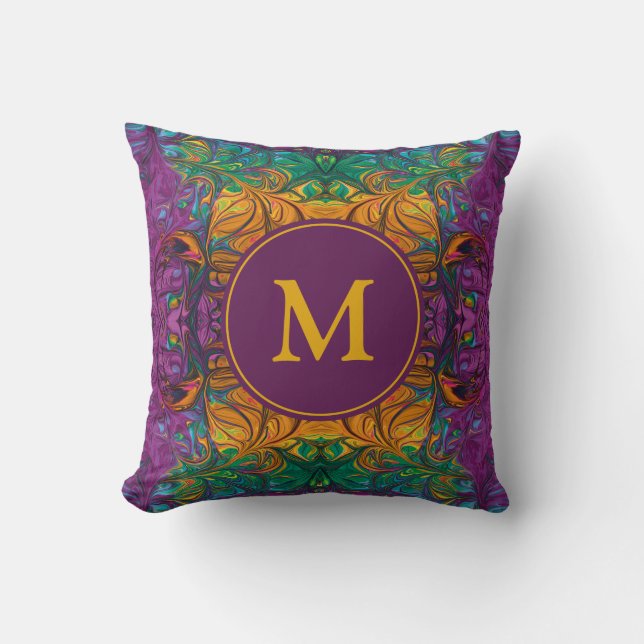 Abstract MONOGRAM Yellow Green Purple Throw Pillow (Front)