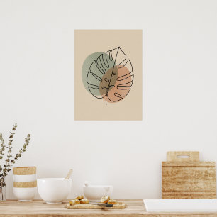 Abstract Monstera Leaf Line Drawing Poster
