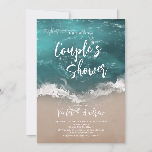 Abstract moody ocean beach couples shower invitation (Front)