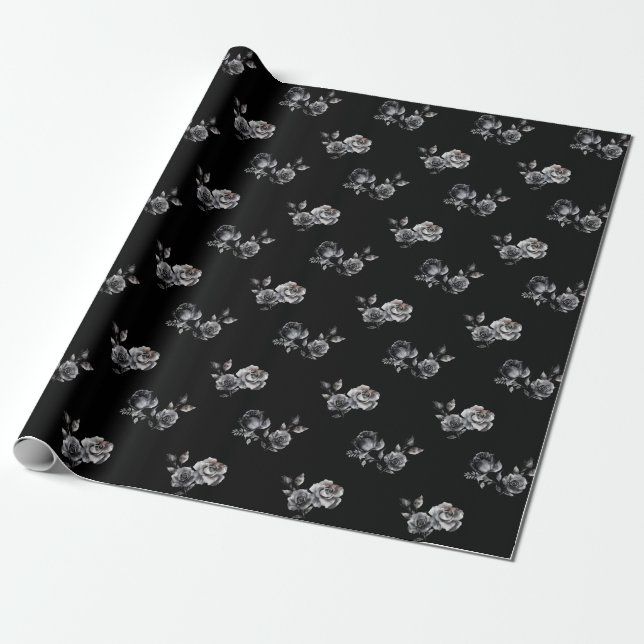 Abstract Moody rose black floral pattern Wrapping Paper (Unrolled)