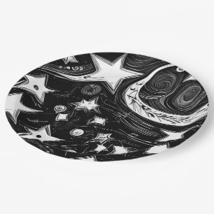 Abstract Moon And Stars  Paper Plate