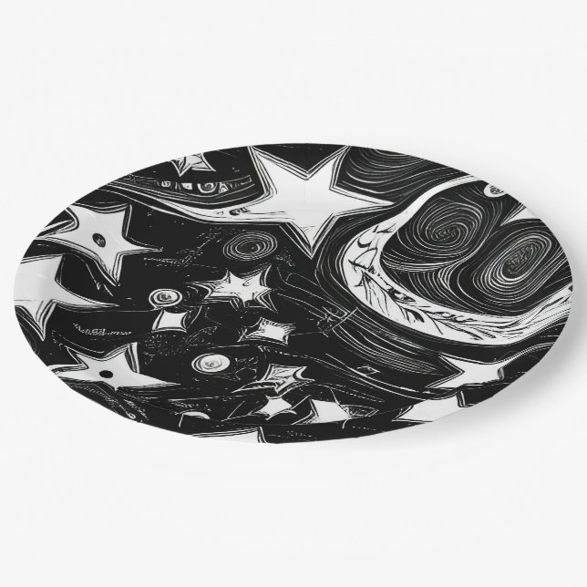 Abstract Moon And Stars  Paper Plate (Angled)