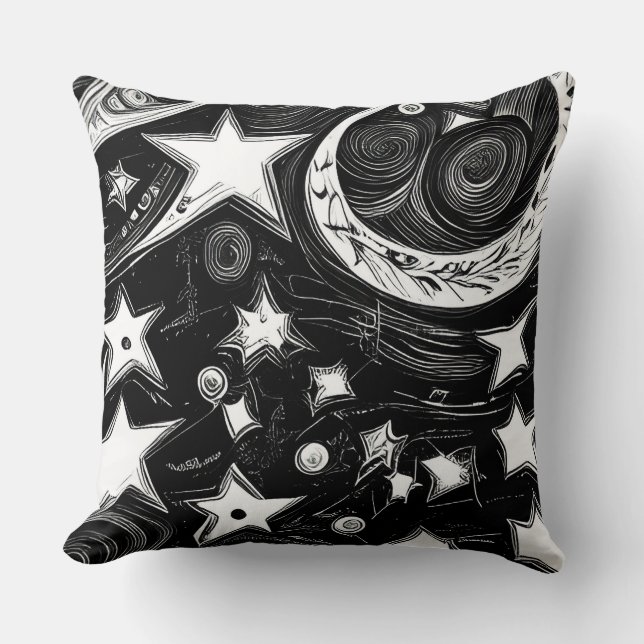 Abstract Moon And Stars Throw Pillow (Front)