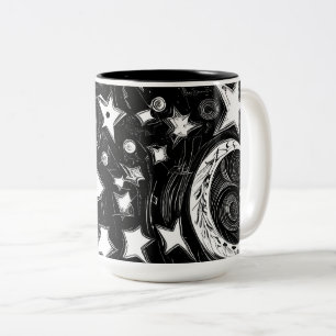 Abstract Moon And Stars Two-Tone Coffee Mug